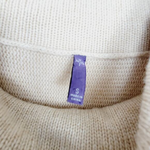 NYDJ Cable Knit Cowl Neck Cream Poncho Sweater - Size Small - Picture 6 of 8